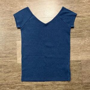 Wide V-Neck Ribbed Top - American Eagle